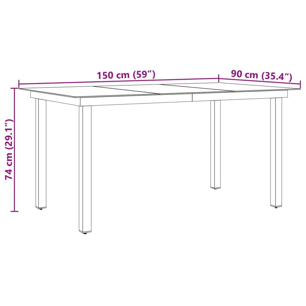 aialaud, must, 150 x 90 x 74 cm, klaas ja alumiinium