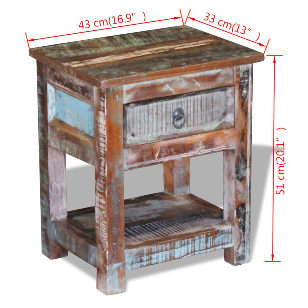 приставной столик с ящиком из переработанной древесины 43 x 33 x 51 см