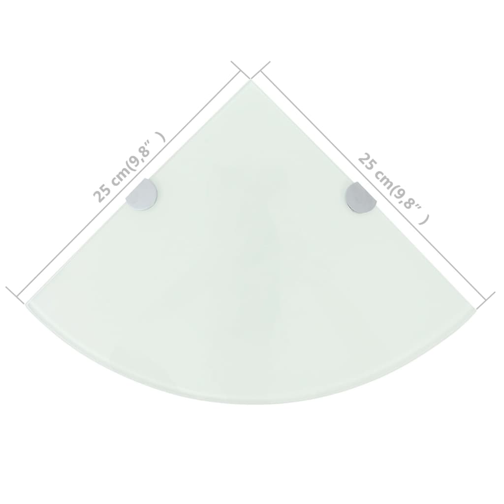 угловая полка с хромированными опорами, стекло, белое 25 x 25 см