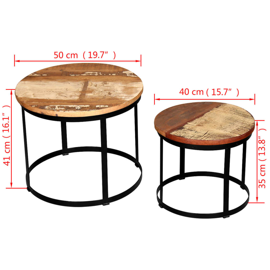 2-osaline kohvilauakomplekt ümar 40/50 cm taaskasutatud puit