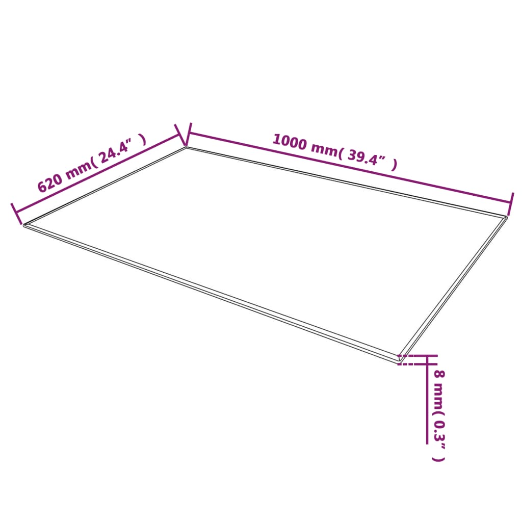 lauaplaat karastatud klaasist, ristkülikukujuline, 1000x620 mm