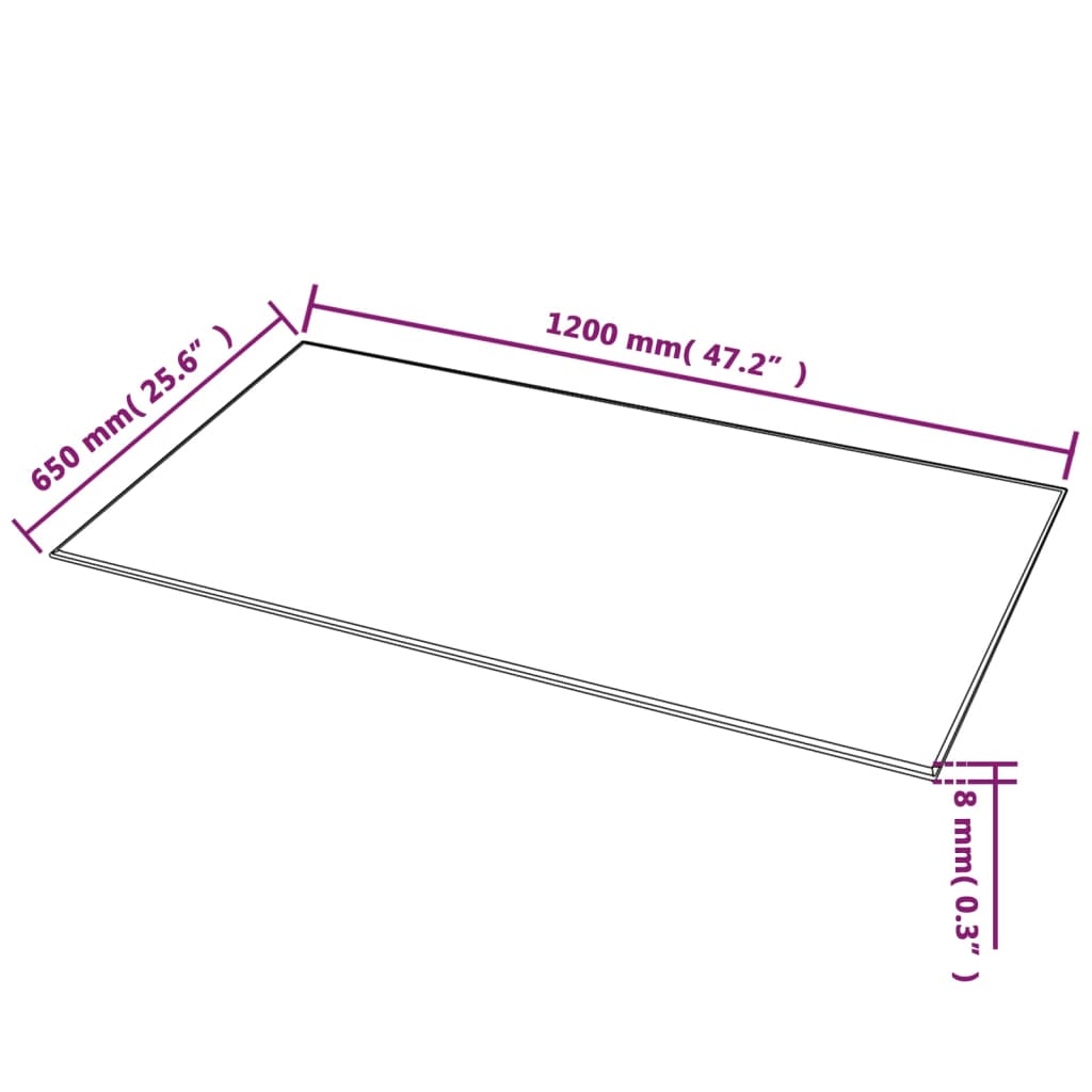 lauaplaat karastatud klaasist, ristkülikukujuline, 1200x650 mm