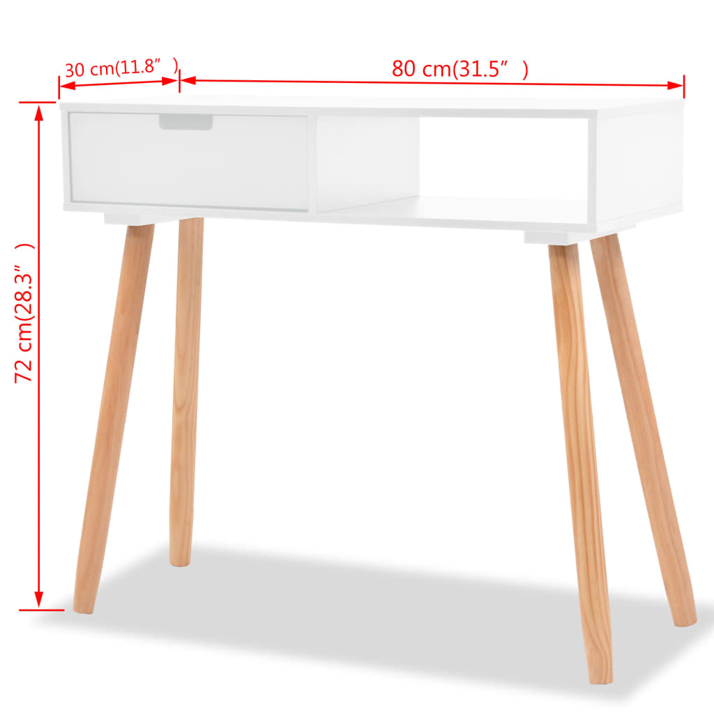 konsoollaud toekast männipuidust 80 x 30 x 72 cm, valge