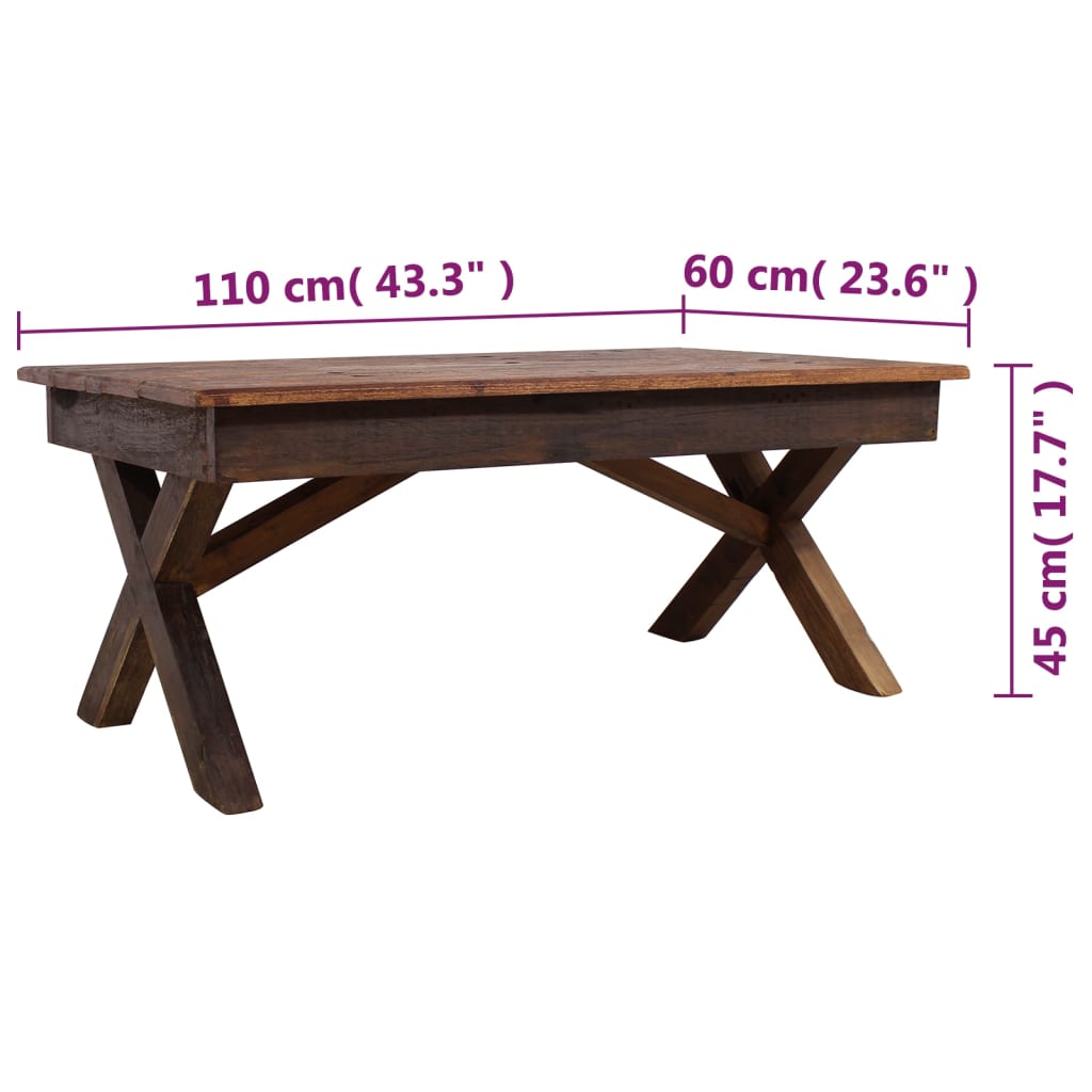 журнальный столик из переработанной древесины 110 x 60 x 45 см