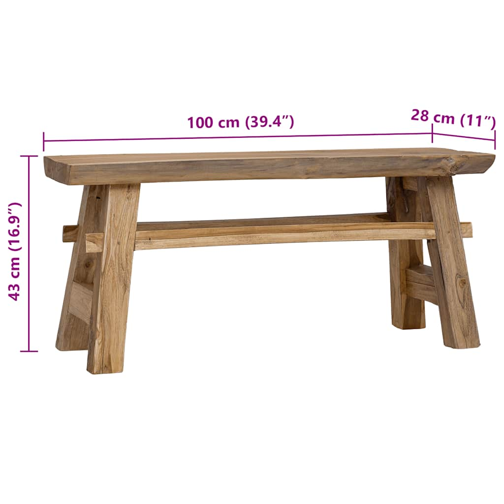 скамейка из переработанной древесины и прочного тикового дерева 100 x 28 x 43 см