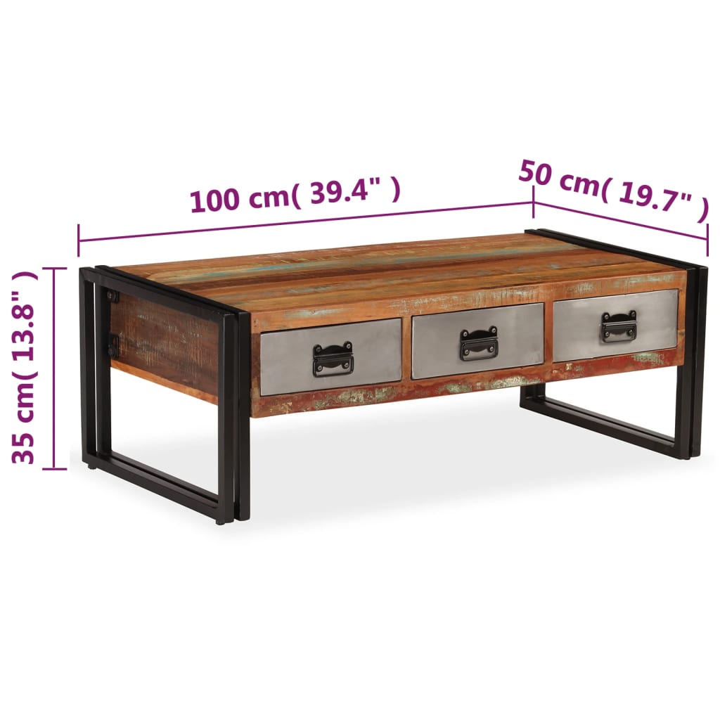 3 sahtliga kohvilaud taastatud puidust 100 x 50 x 35 cm