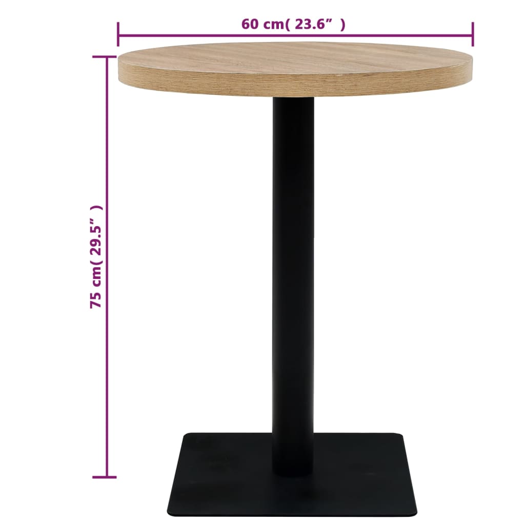 ümmargune bistroolaud MDF ja teras 60 x 75 cm, tammevärvi