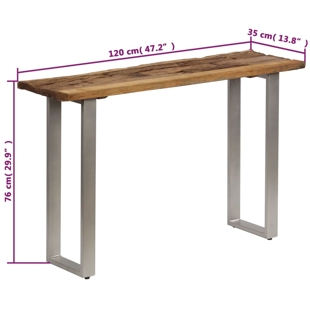 konsoollaud, taastatud puit ja teras 120 x 35 x 76 cm