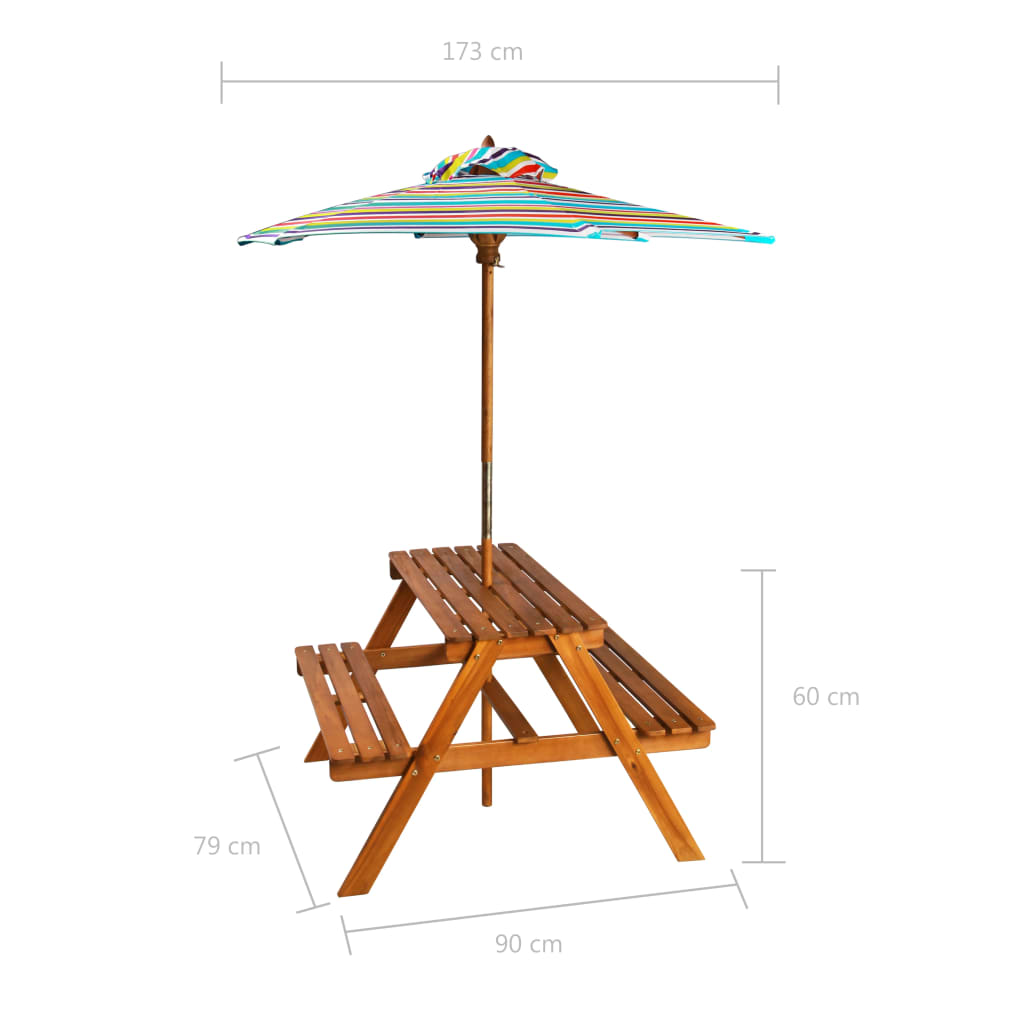 Детский стол для пикника с зонтиком, 79 x 90 x 60 см, древесина акации