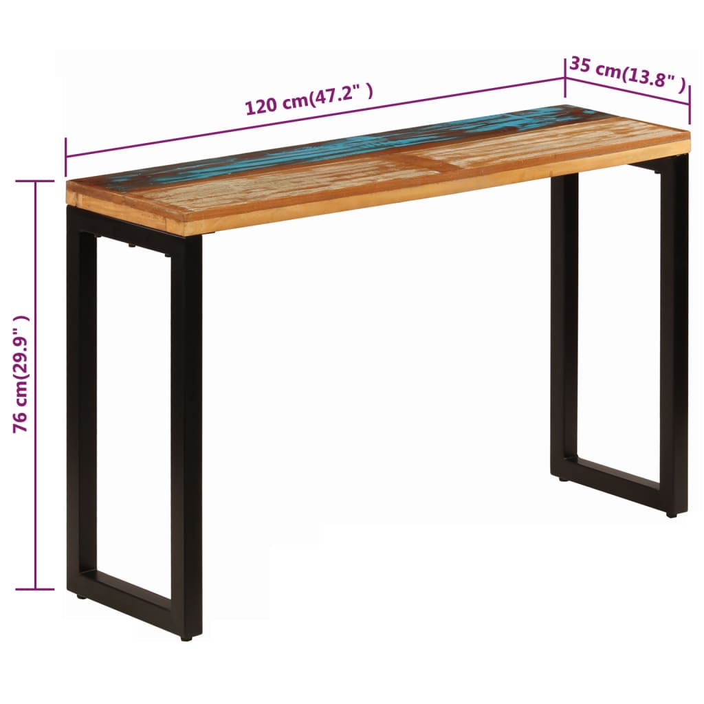 konsoollaud, 120 x 35 x 76 cm, toekas taastatud puit ja teras