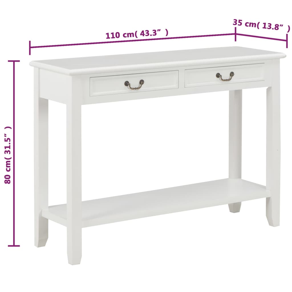 konsoollaud, valge, 110 x 35 x 80 cm, puit