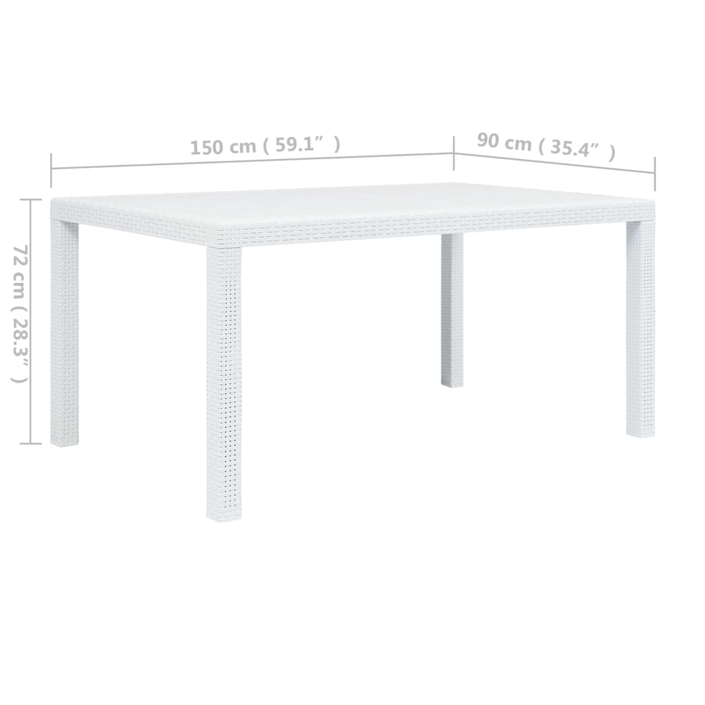 Садовый стол 150 x 90 x 72 см, пластик под ротанг, белый