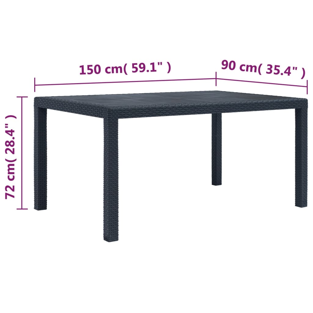 aialaud 150 x 90 x 72 cm rotangi välimusega plast, antratsiit