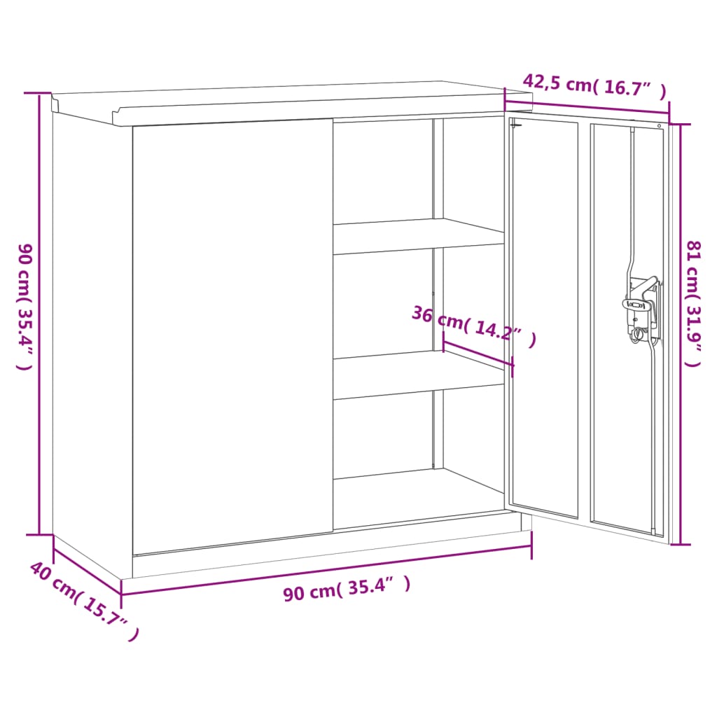 kontorikapp 2 uksega, hall, 90 cm, teras