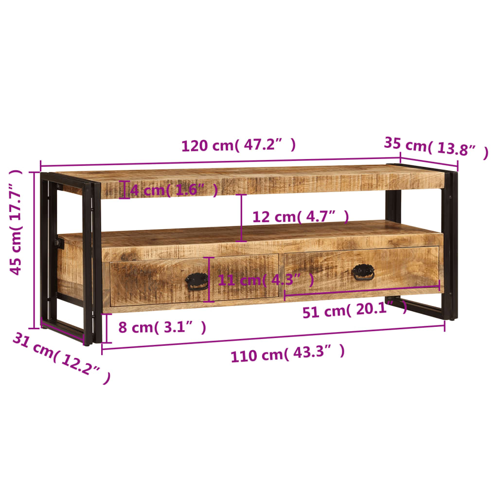 Тумба под телевизор, 120 x 35 x 45 см, манговое дерево