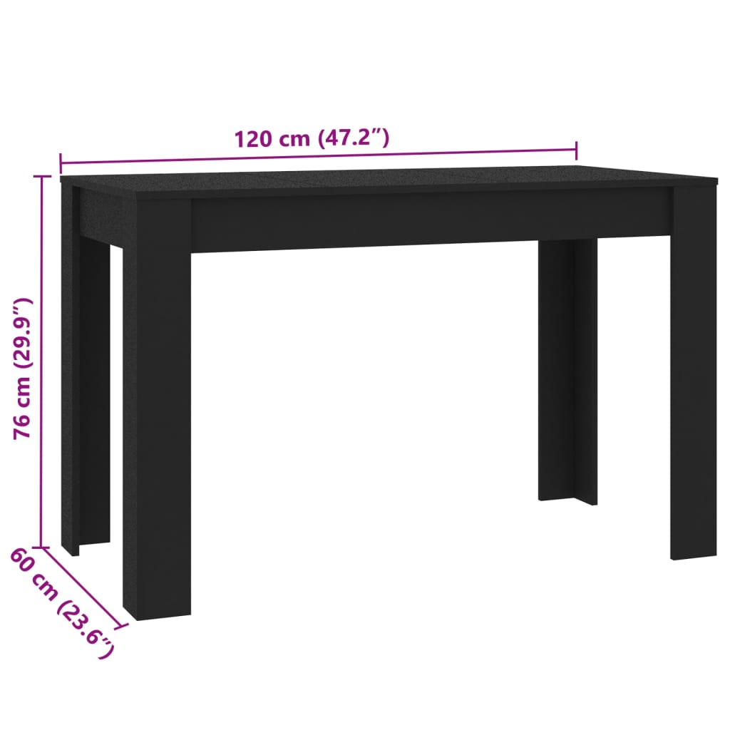 söögilaud, must 120 x 60 x 76 cm tehispuit