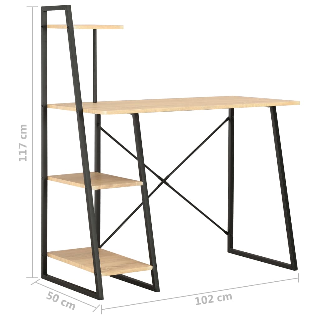 стол с полкой, цвет черный и дубовый, 102 x 50 x 117 см