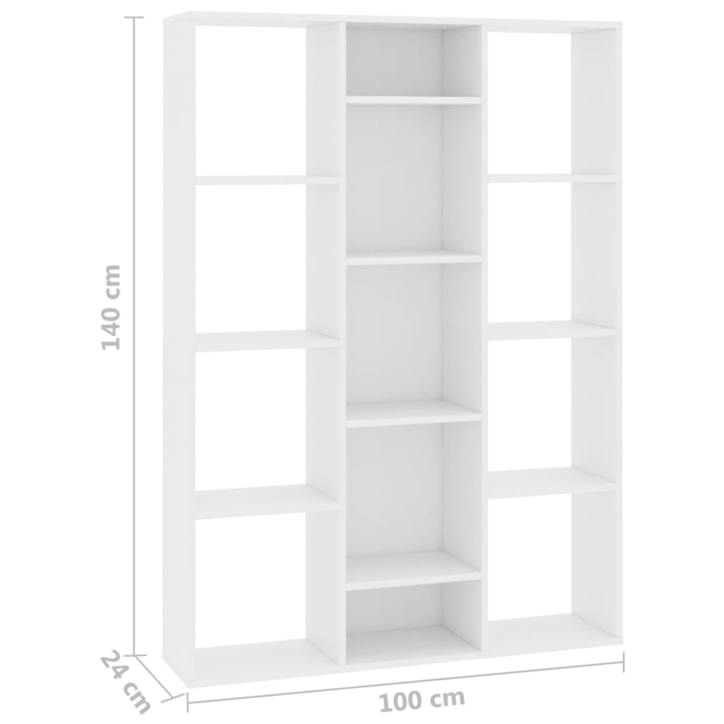 перегородка/книжная полка белая 100 x 24 x 140 см искусственное дерево