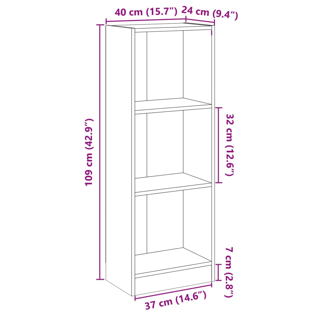 3-korruseline raamaturiiul valge 40x24x109 cm tehispuit