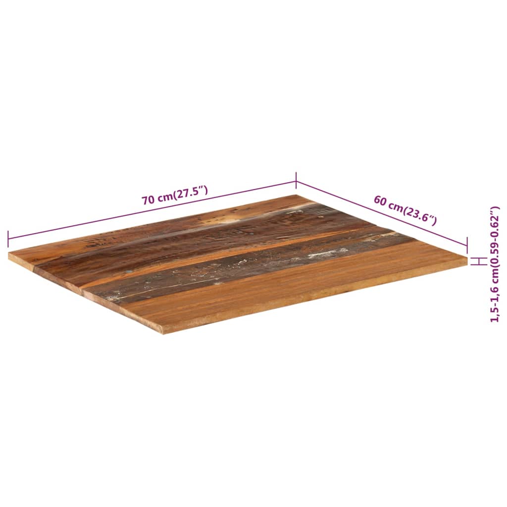 ristkülikukujuline lauaplaat 60x70 cm 15–16 mm taastatud puit