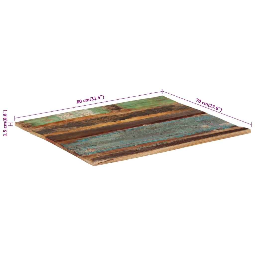 ristkülikukujuline lauaplaat 70x80 cm 15–16 mm taastatud puit