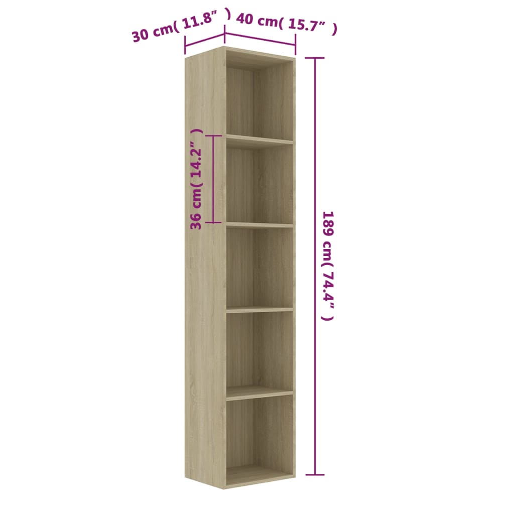 Книжная полка Sonoma дуб 40 x 30 x 189 см искусственное дерево