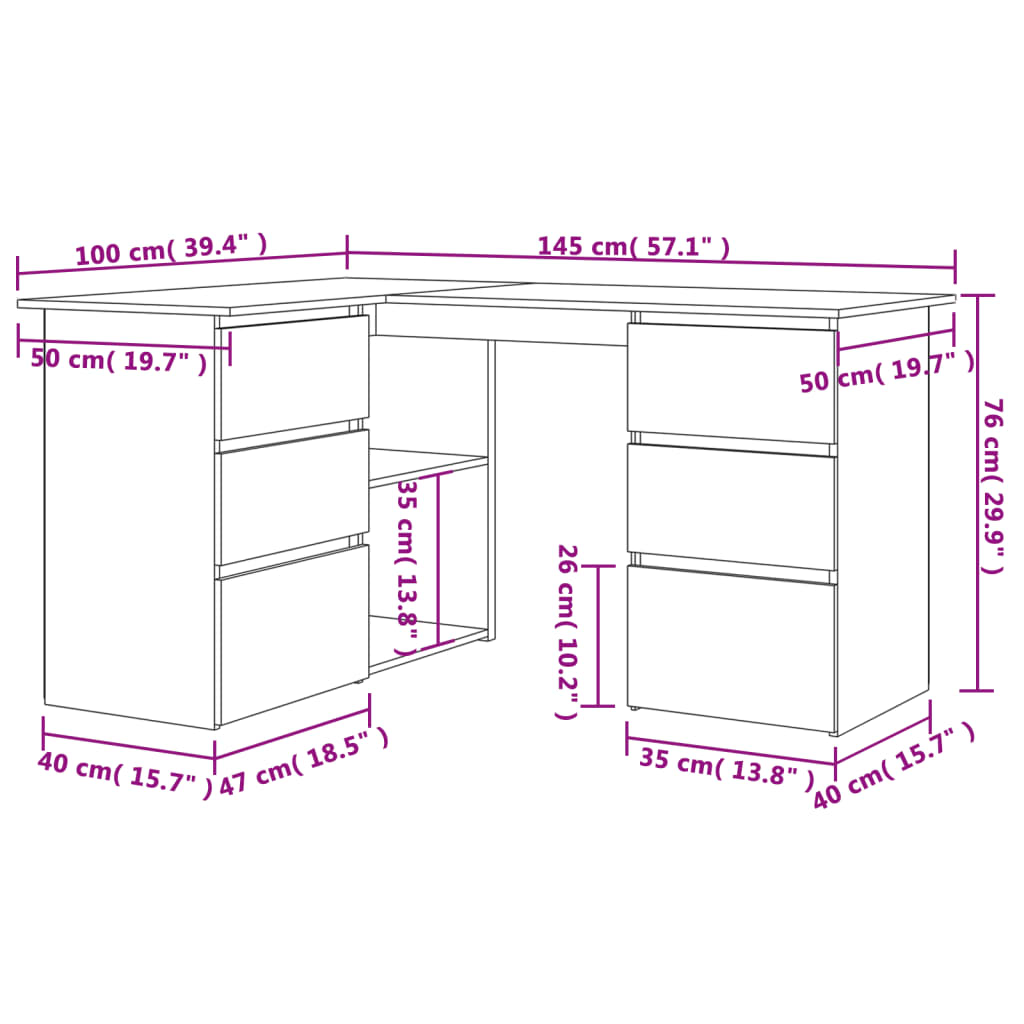 nurga kirjutuslaud Sonoma tamm 145 x 100 x 76 cm tehispuit