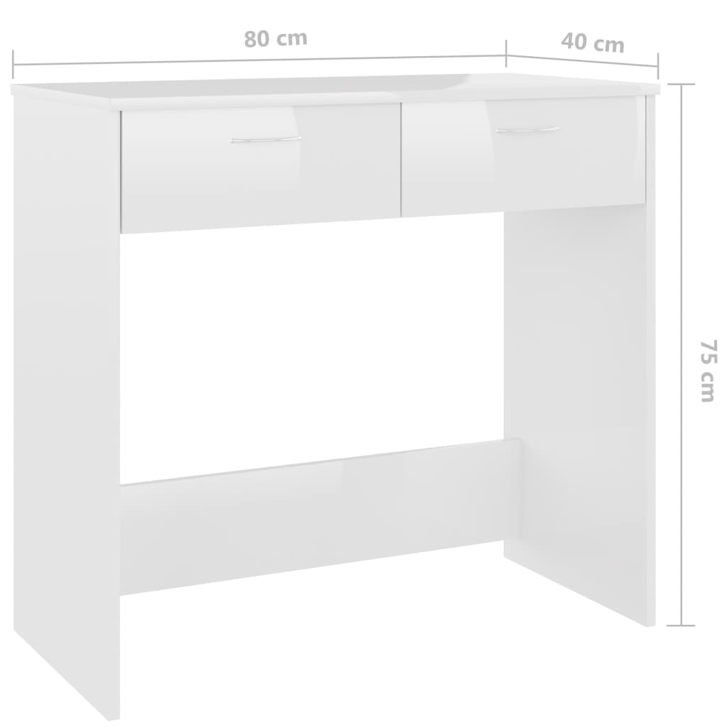 Письменный стол, глянцевый белый, 80 x 40 x 75 см, искусственное дерево