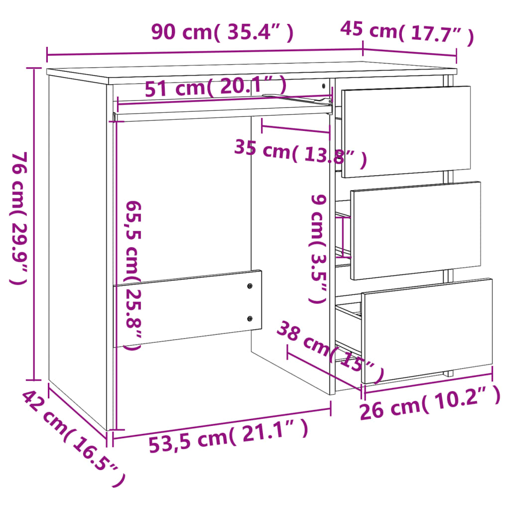 письменный стол, белый, 90 x 45 x 76 см, искусственное дерево