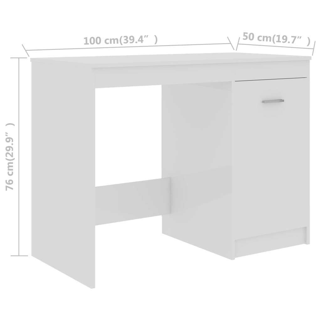 kirjutuslaud, kõrgläikega valge 100 x 50 x 76 cm puitlaastplaat