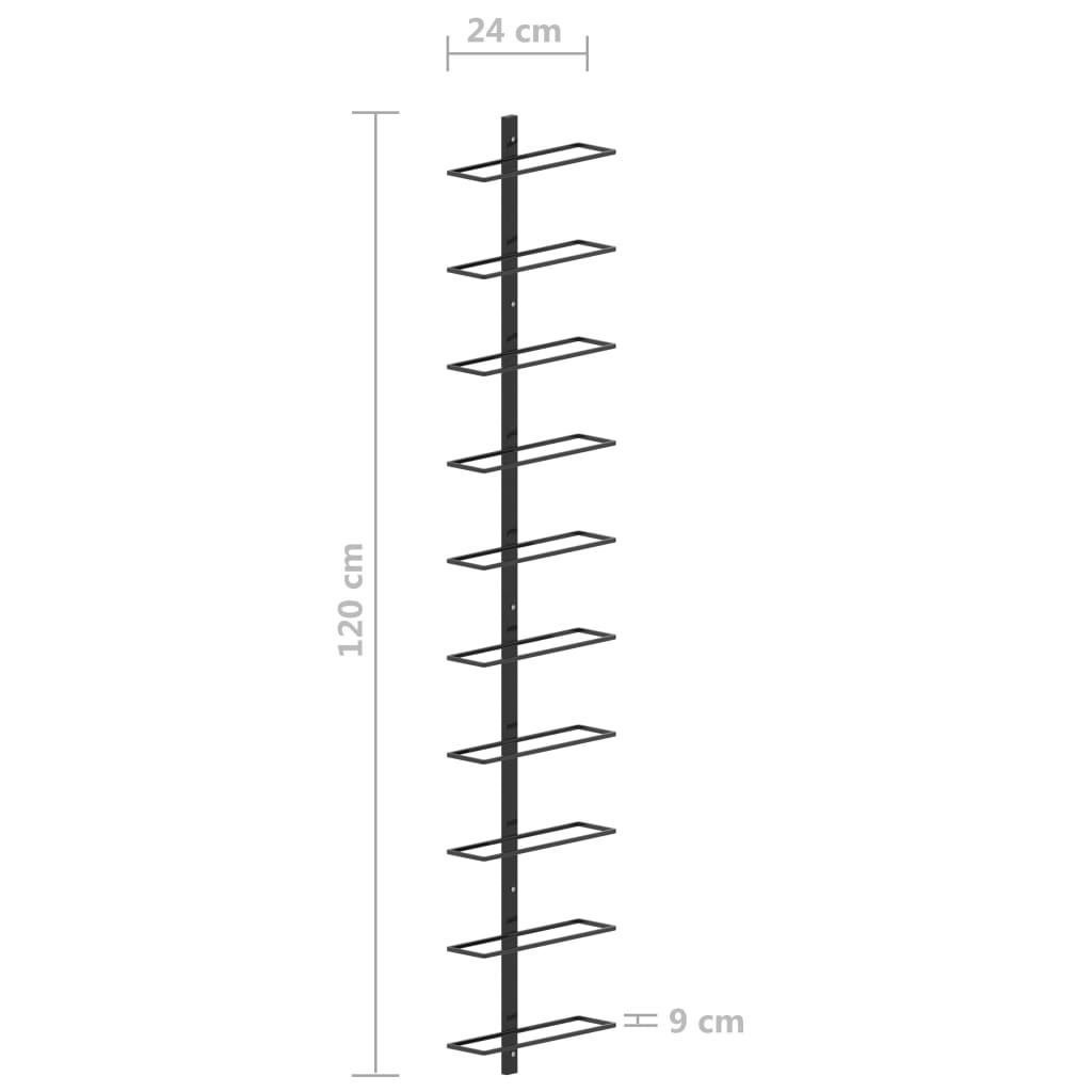 seinale kinnitatav veiniriiul 10 pudelile, must metall