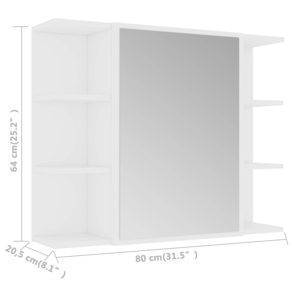 зеркало для ванной комнаты, шкафчик белый 80 x 20,5 x 64 см, искусственное дерево