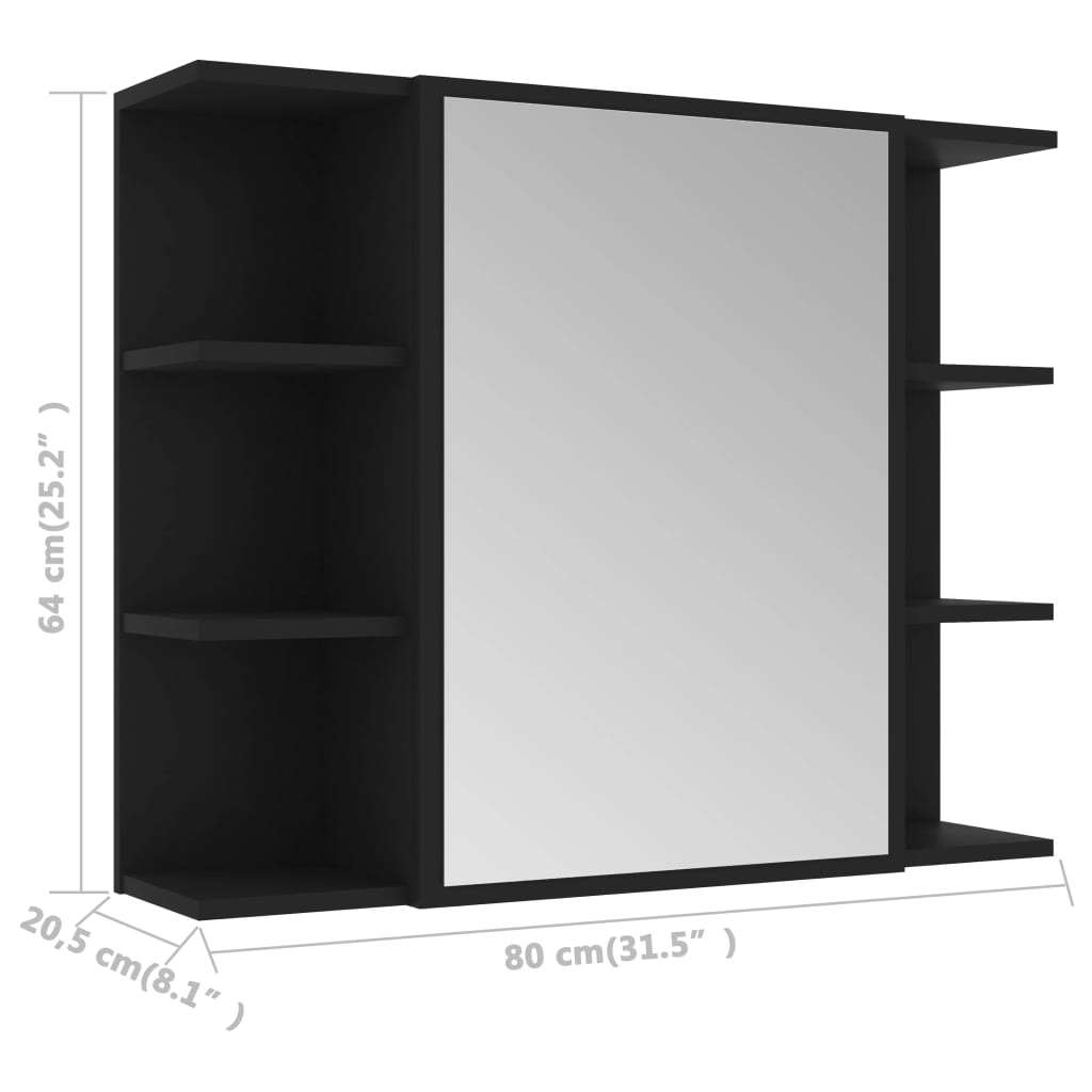 зеркальный шкафчик для ванной комнаты черный 80 x 20,5 x 64 см искусственное дерево