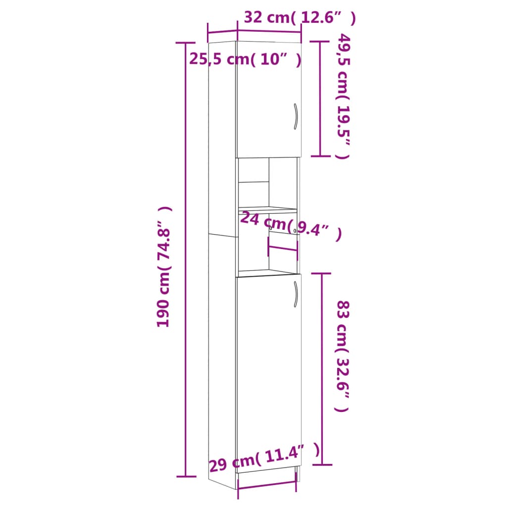 vannitoakapp must 32x25,5x190 cm tehispuit