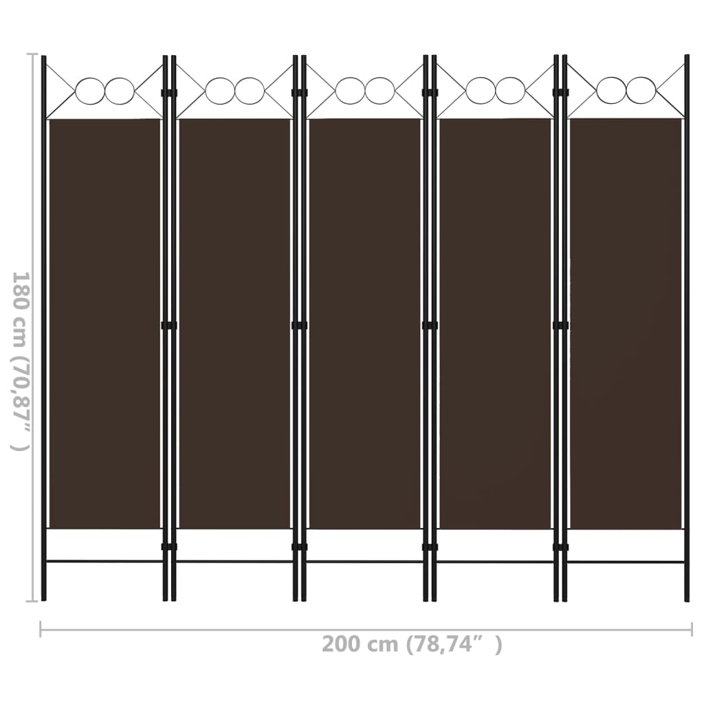 5 paneeliga ruumijagaja, pruun, 200 x 180 cm