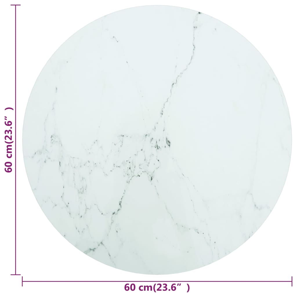 столешница, белая Ø60x0,8 см, закаленное стекло, рисунок под мрамор