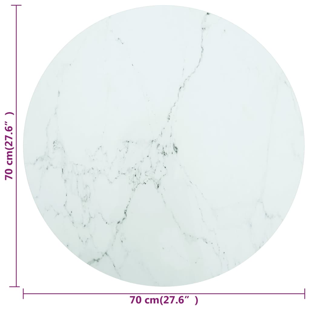 столешница, белая Ø70x0,8 см, закаленное стекло, рисунок под мрамор