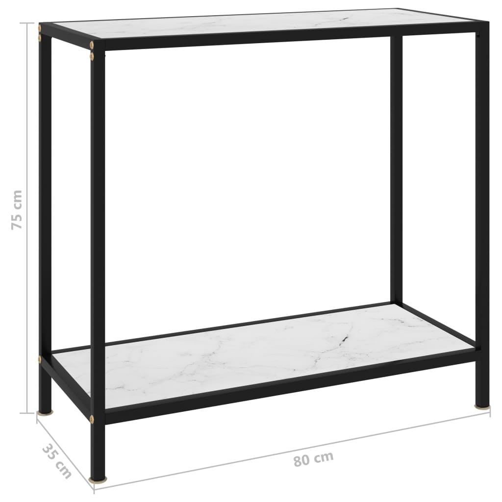 konsoollaud, valge, 80 x 35 x 75 cm, karastatud klaas