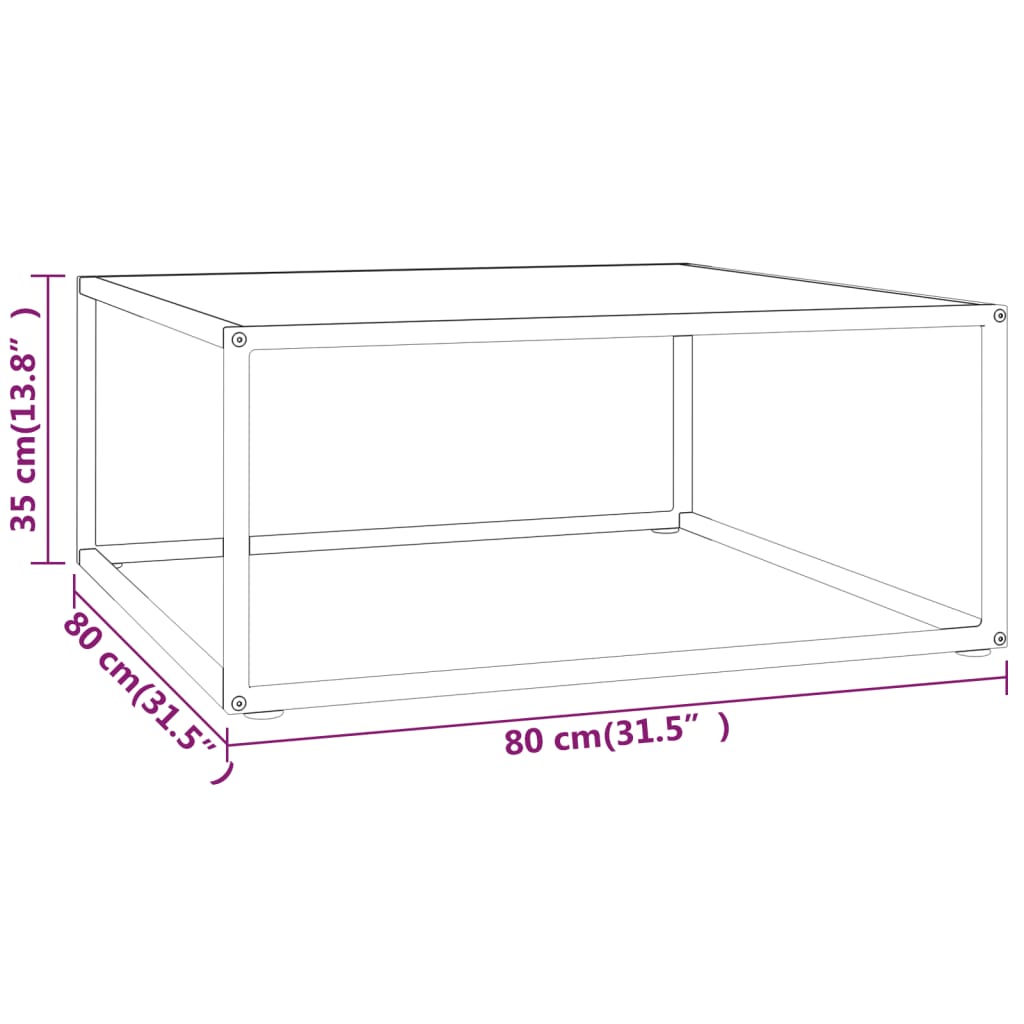 kohvilaud, must, valge marmorklaasiga, 80 x 80 x 35 cm