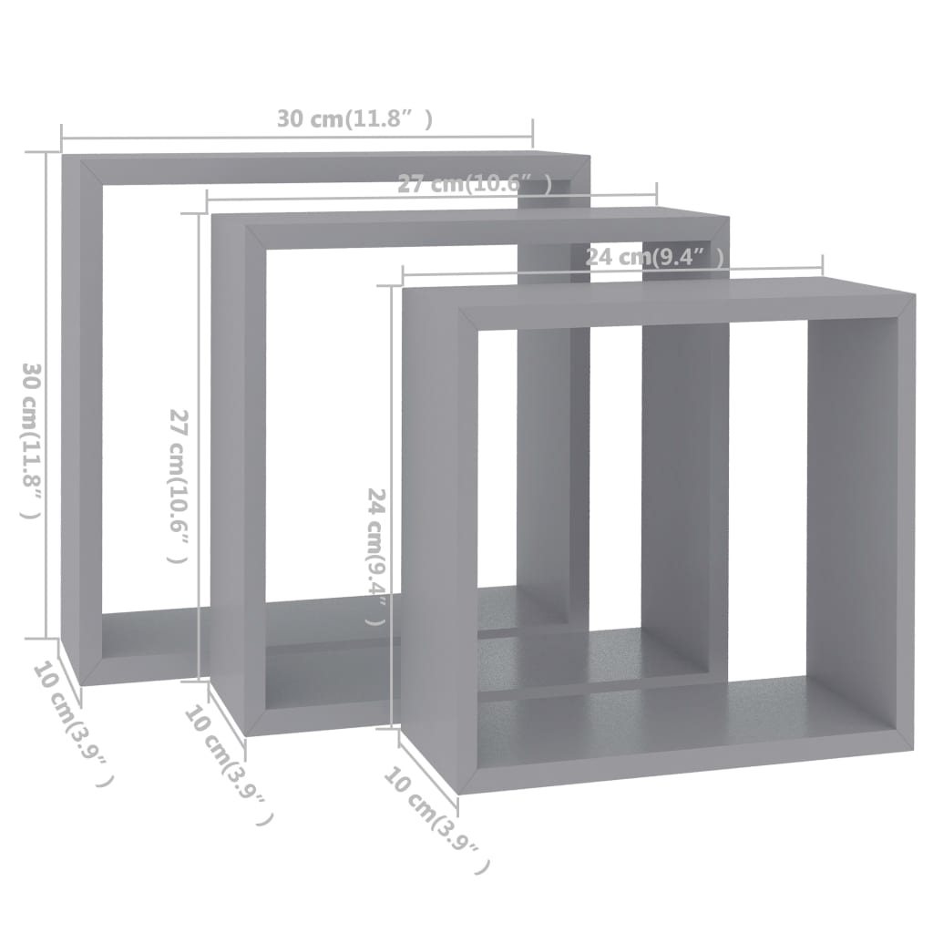 kuubikukujulised riiulid, 3 tk, hall, MDF