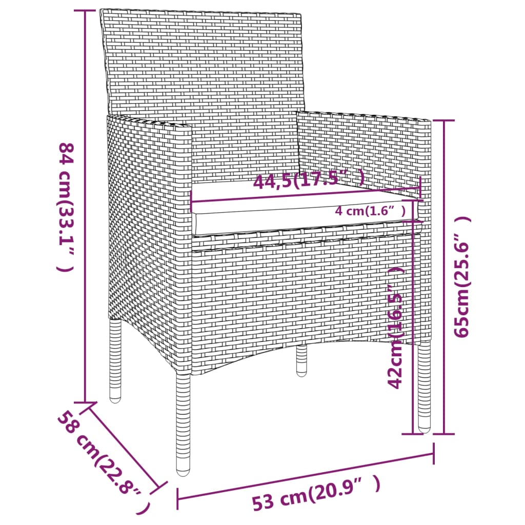 4-osaline aiatoolide ja pinkide komplekt, polürotang, hall