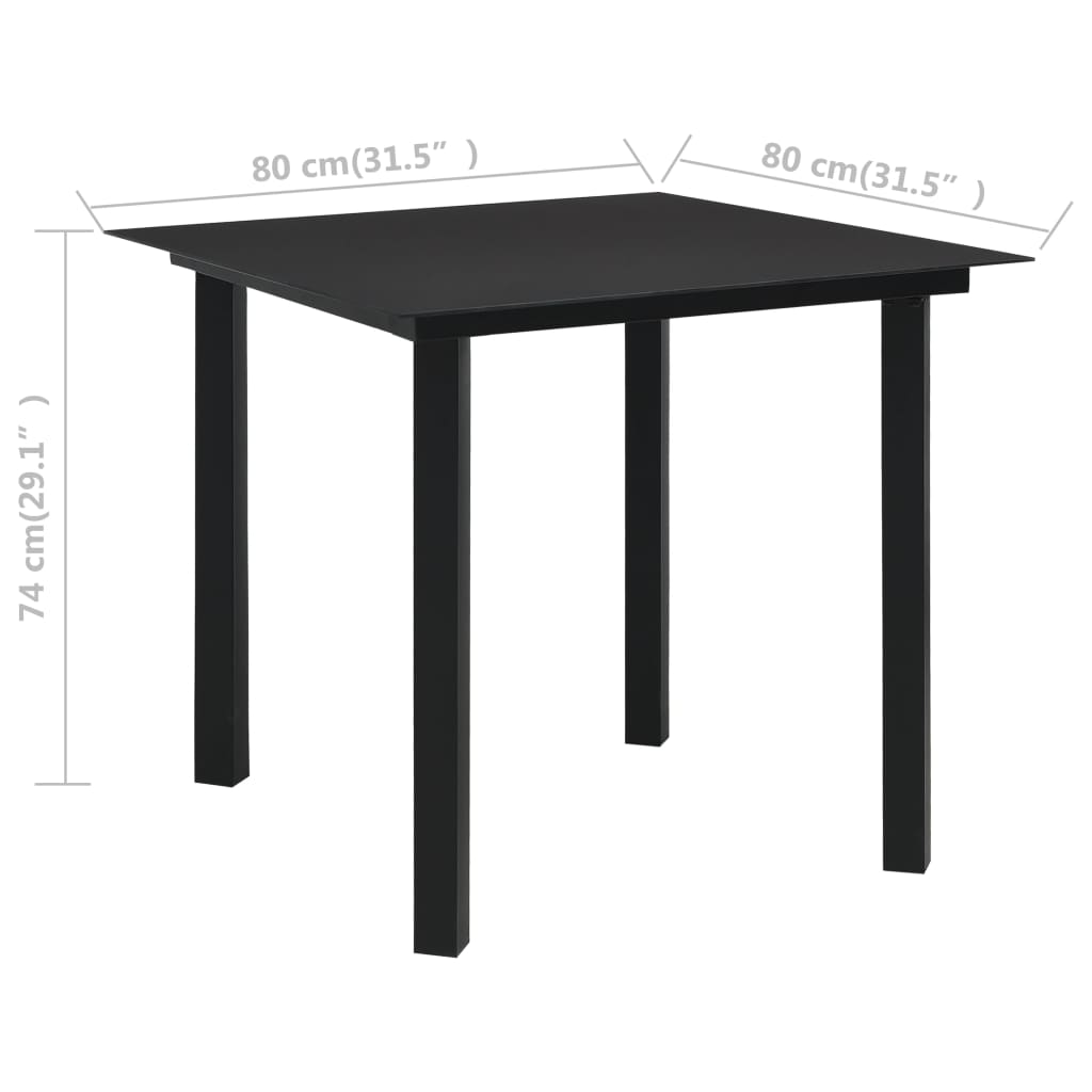 aialaud, must, 80 x 80 x 74 cm, teras ja klaas