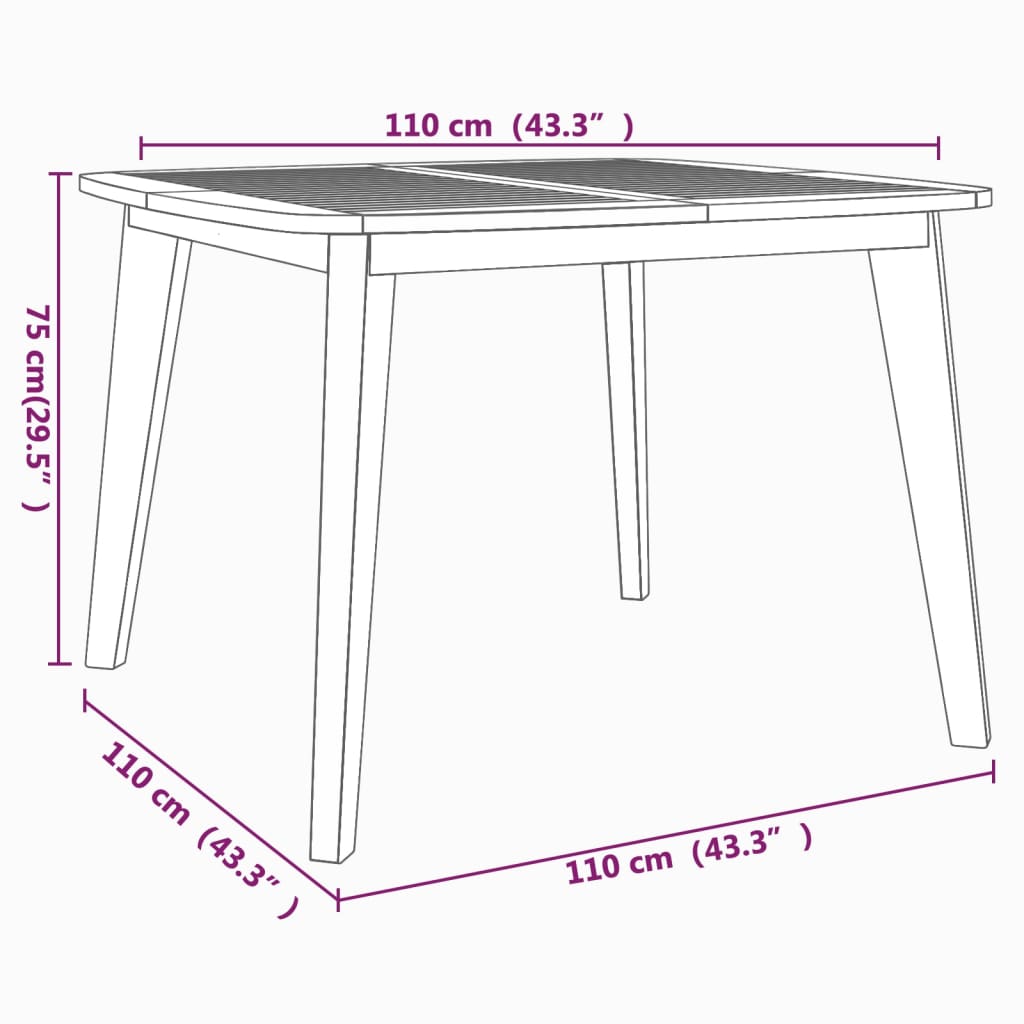 Садовый стол 110 x 110 x 75 см, дерево акация