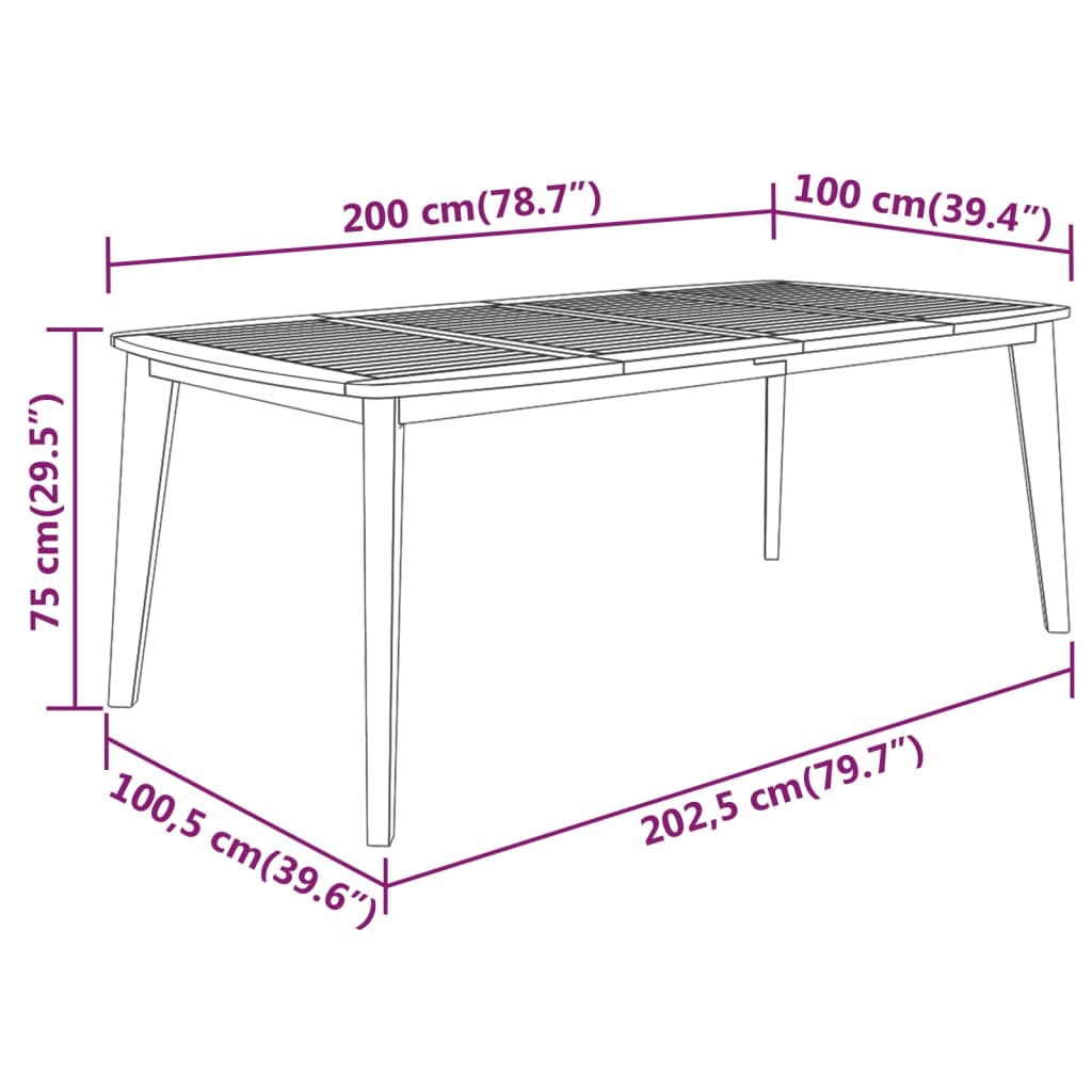 Садовый стол 200 x 100 x 75 см, дерево акация