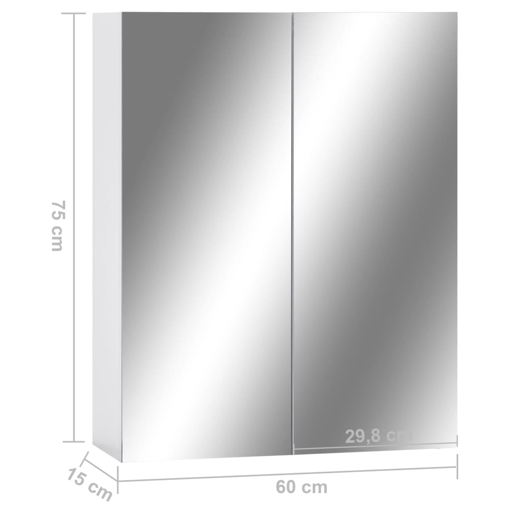 Зеркальный шкаф для ванной комнаты, белый, 60 x 15 x 75 см, МДФ