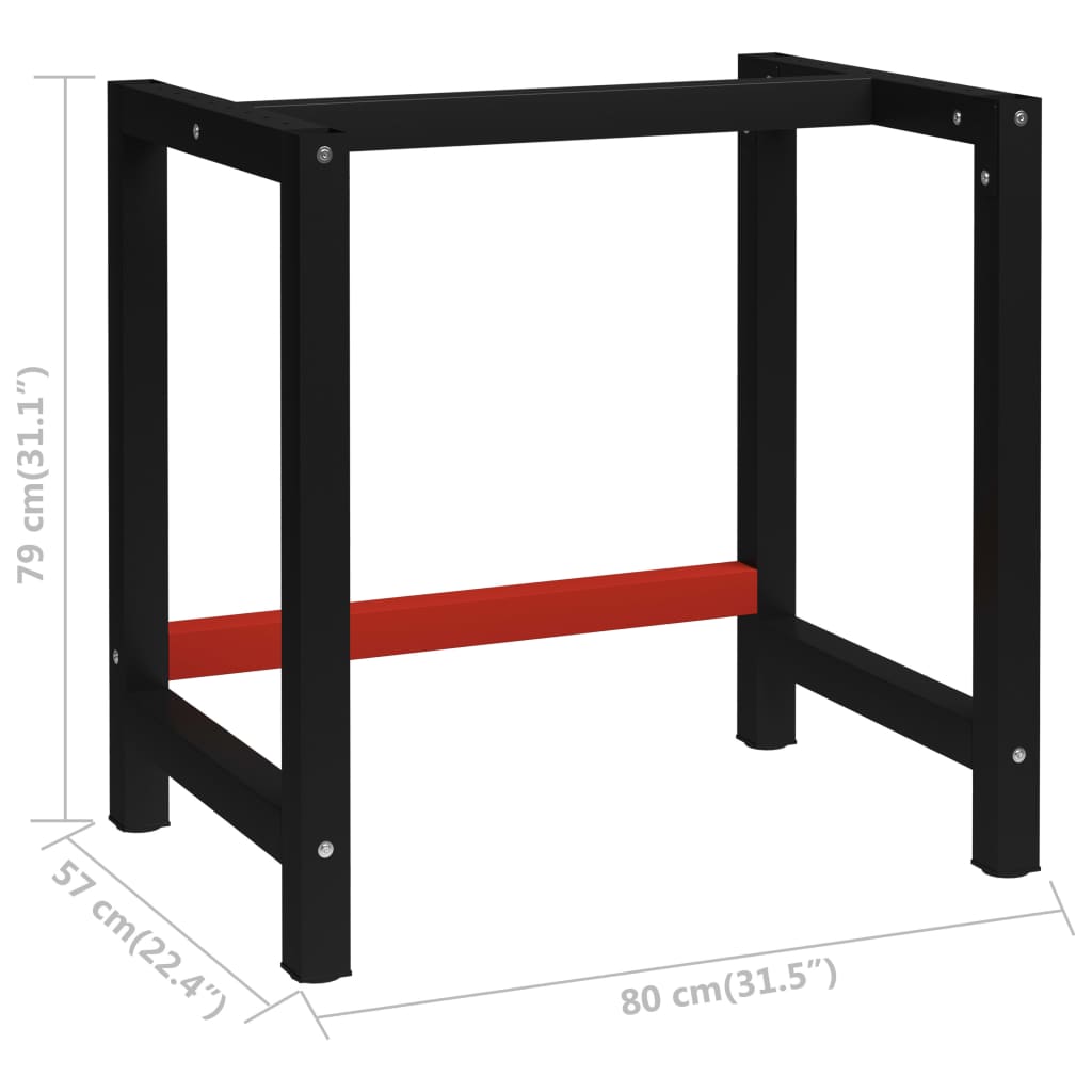 Каркас верстака металлический 80 x 57 x 79 см, черный и красный