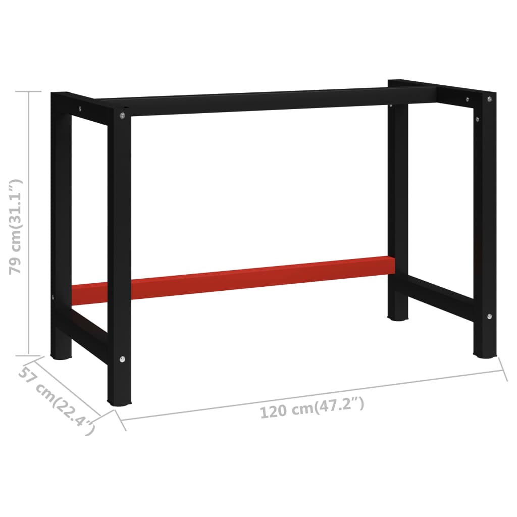 tööpingi raam metall 120 x 57 x 79 cm, must ja punane