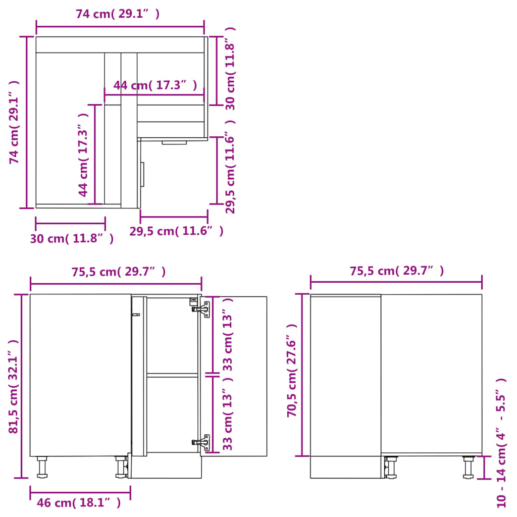 alumine nurgakapp, Lyon, Sonoma tamm 75,5x75,5x81,5cm tehispuit