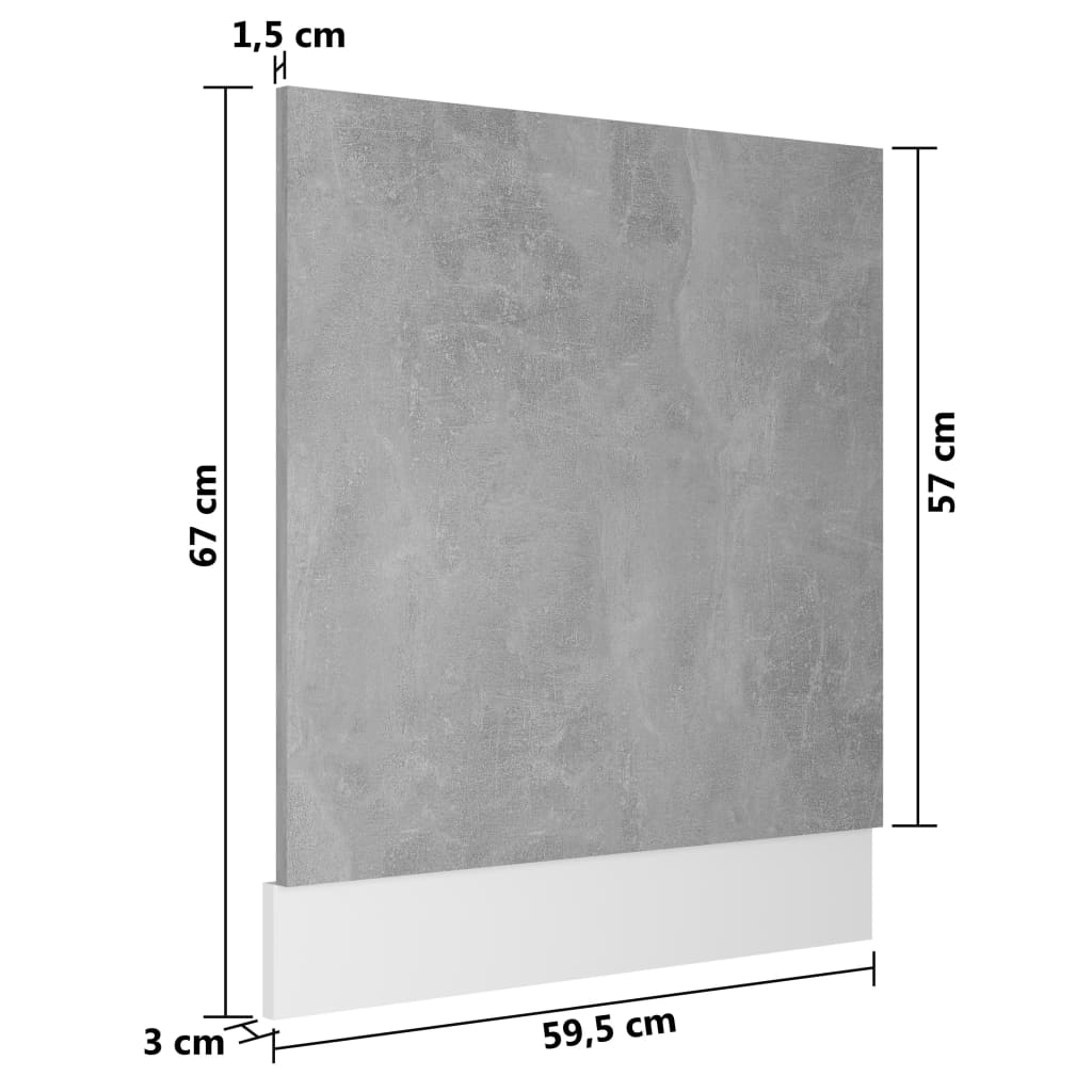 передняя панель посудомоечной машины, бетонно-серый, 59,5x3x67 см, искусственное дерево