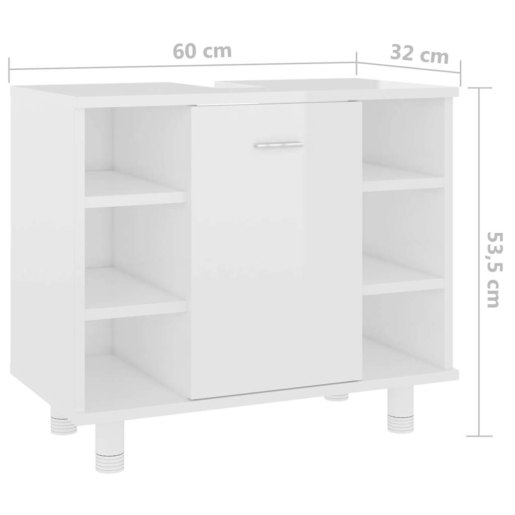 Шкафчик для ванной комнаты, глянцевый белый, 60 x 32 x 53,5 см, искусственное дерево